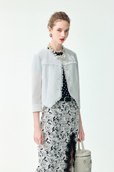Fringe Trim Detail Linen Jacket