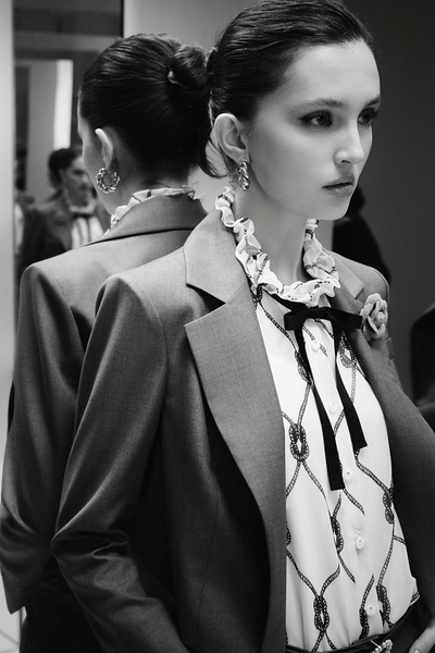 Floral Brooch Dark Grey Crop Blazer