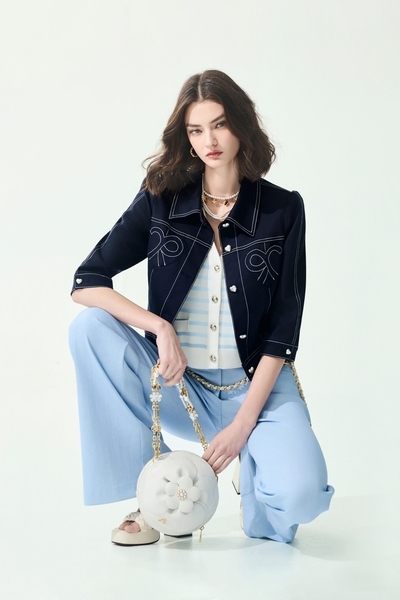Contrast Stitch Navy Crop Jacket
