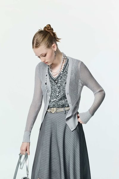 Metallic Light Grey Knit Cardigan