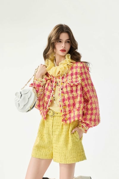 Yellow Red Checkered Tweed Jacket