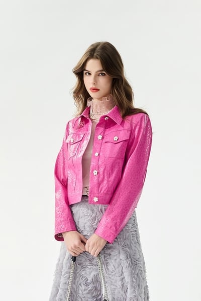 Leopard Embossed Print Fushia Jacket