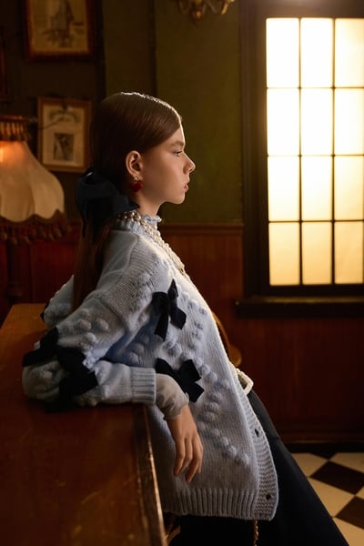 Contrast Bow Detail Knit Jacket