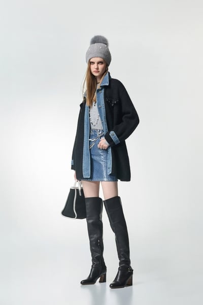 Denim With Knit Fabric Oversize Jacket