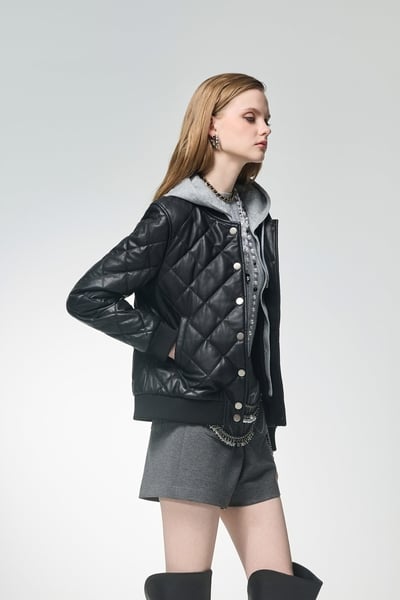 Hoodie Quilted Leather Jacket