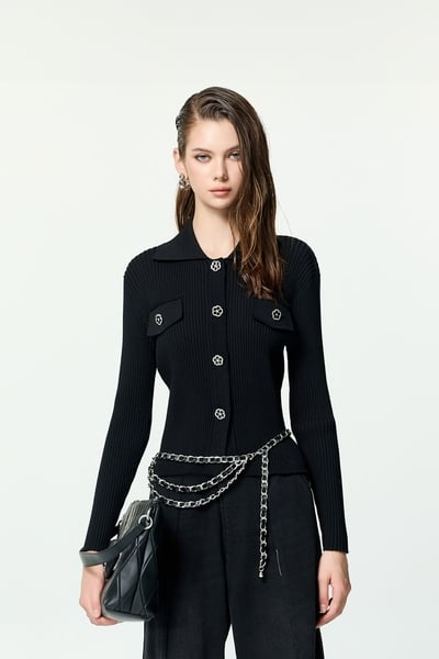 Floral Button Long Sleeve Knit Cardigan