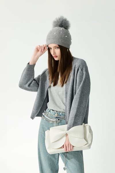 Front Zip Grey Knit Cardigan