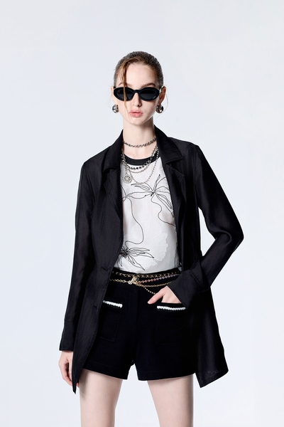 Black Organza Mid Length Jacket