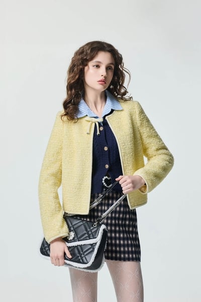 Pale Yellow Front Bow Detail Jacket