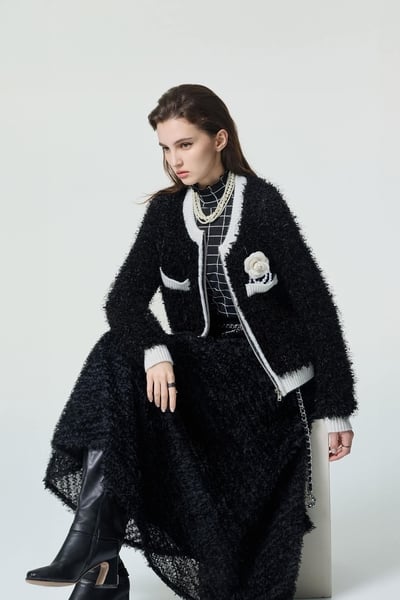 Front Zip Fringe Knit Cardigan