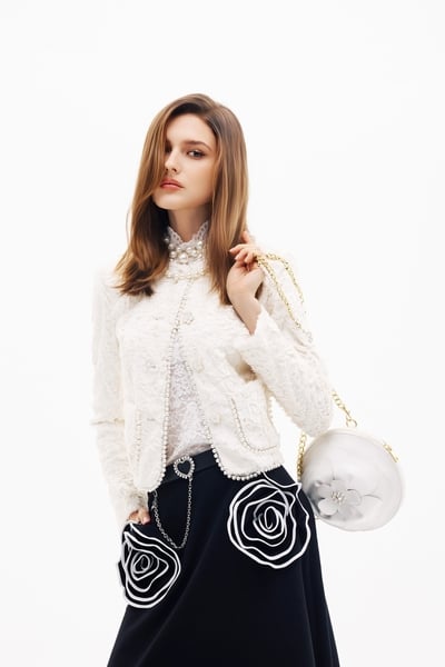 Pearl Detail Faux Fur Jacket