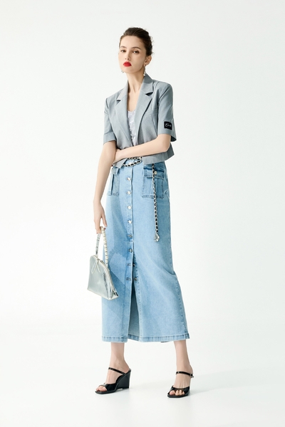 Front Button Minimalist Denim Skirt