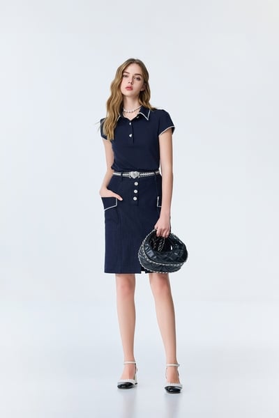 Patch Pockets Denim Pencil Skirt