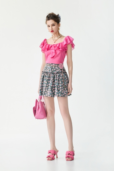 Floral Mesh Mini Skirt