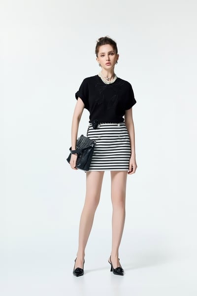 Black White Stripe Short Skirt
