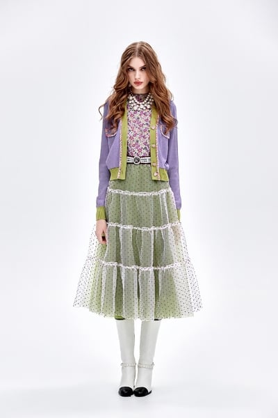 Red Dotted Mesh Tiered Skirt