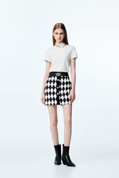 Black White Diamond Print Skirt
