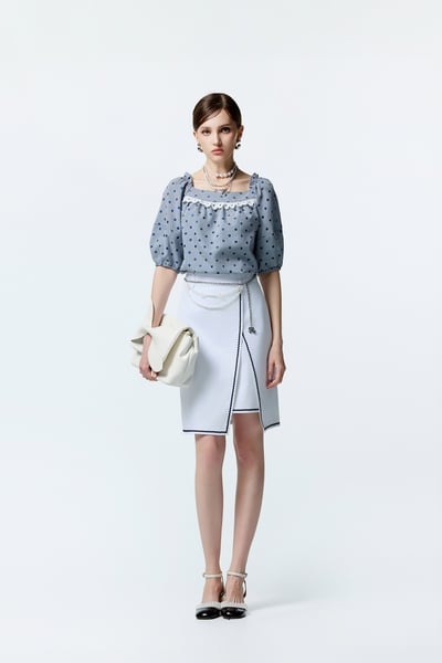 Contrast Navy Trim Side Slit Detail Skirt