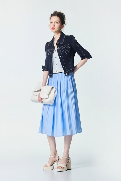 Pleated Blue Midi Skirt