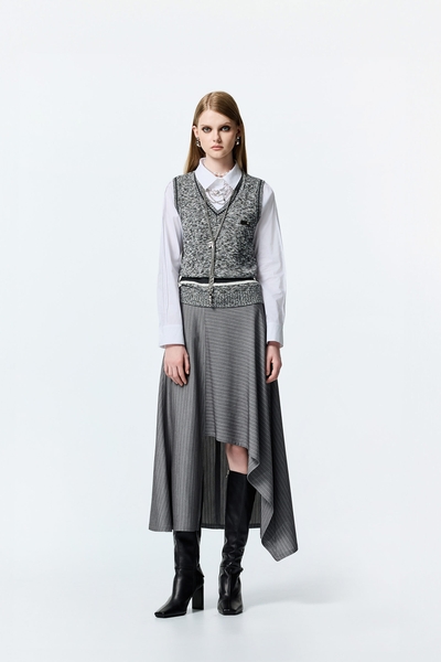 Pinstripe Asymmetric Long Skirt