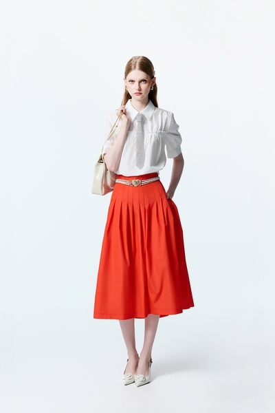 Reddish Orange Pleated Skirt