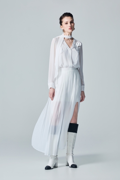 Pleated Double Layer Maxi Skirt