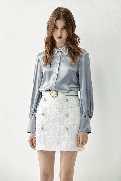 High Waist Fitted Tweed Skirt