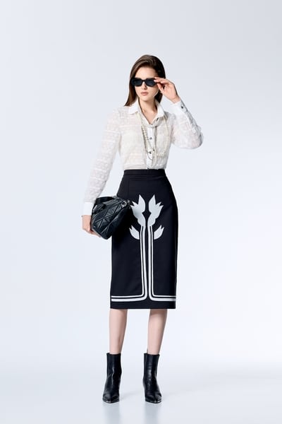 Contrast Floral Graphic Pencil Skirt