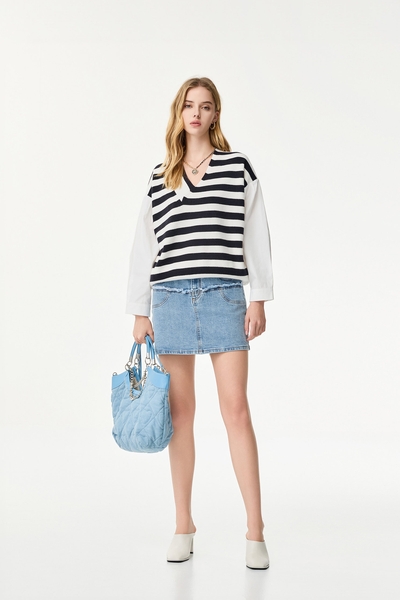 Double Layer Patchwork Denim Skirt