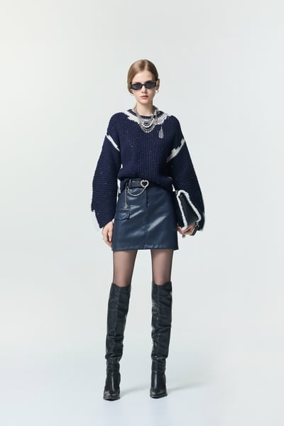 Navy PU Short Skirt