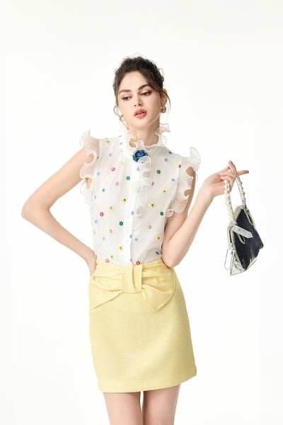 Front Bow Detail Mini Skirt