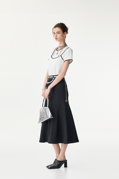 Fishtail Denim Midi Skirt