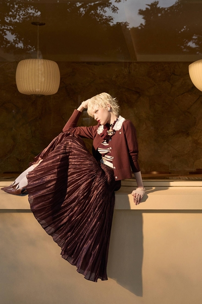 Pleated Mahogany Maxi Skirt