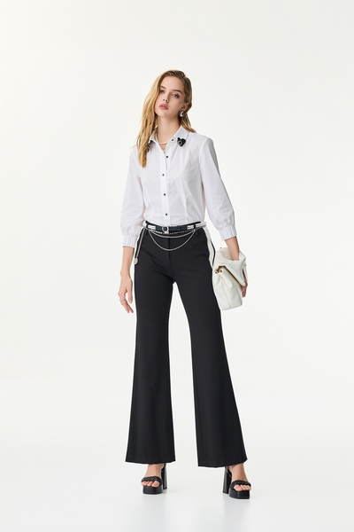 Contrast Trim Detail Black Pants