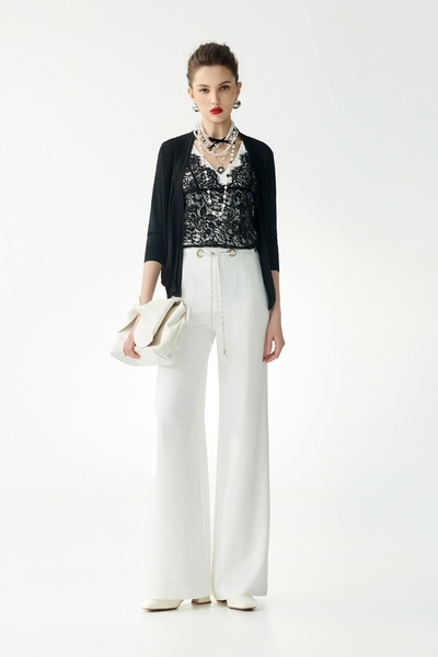 Braided Chain Belt White Pants