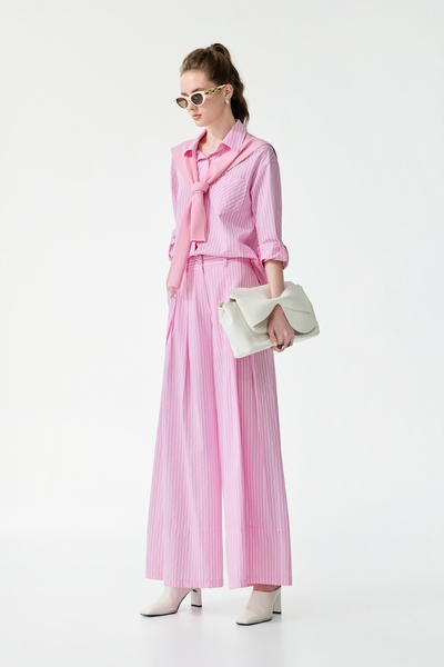 White Pinstripe Pink Wide Leg Pants