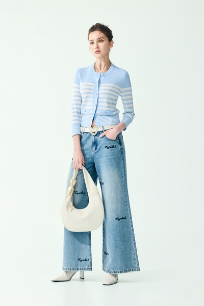 Embroidery Slogan Wide Leg Jeans