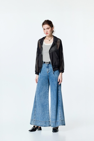 Distress Detail Wide Leg Jeans