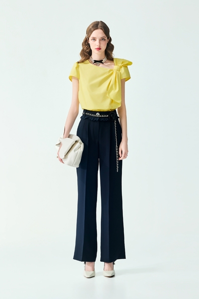 Lace Trim Detail Navy Pants