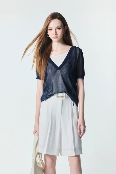 Front Pleat White Bermudas
