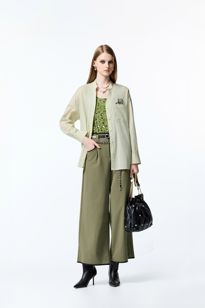 Contrast Trim Detail Army Green Pants