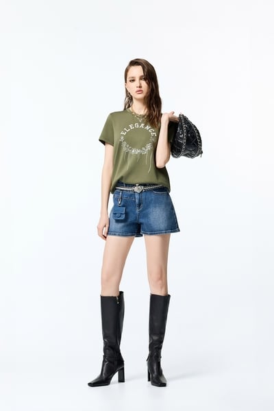 Denim Shorts With Coin Purse Accessory Detail