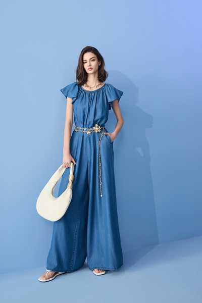 Soft Denim Wide Leg Jumpsuit
