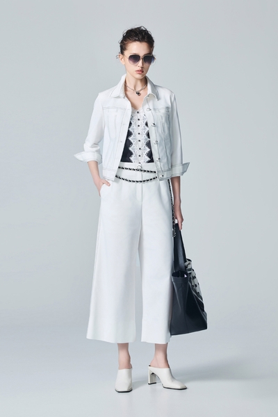 Contrast Side Stitch Detail White Pants