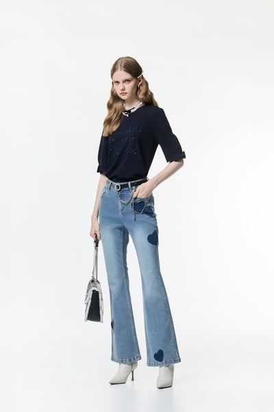 Heart Patch Detail Boot Leg Jeans