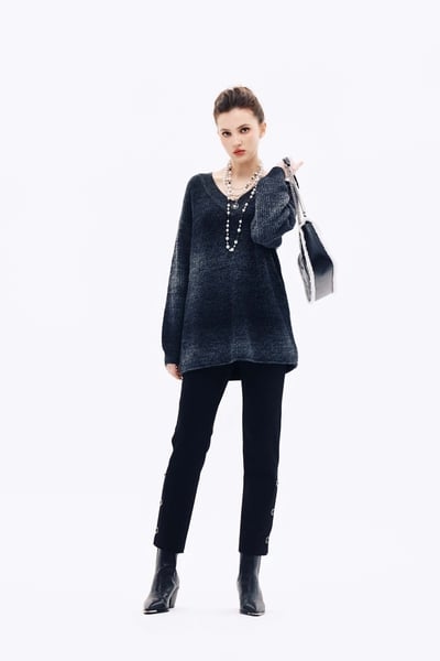 Black Fitted Pants With Side Slit Detail