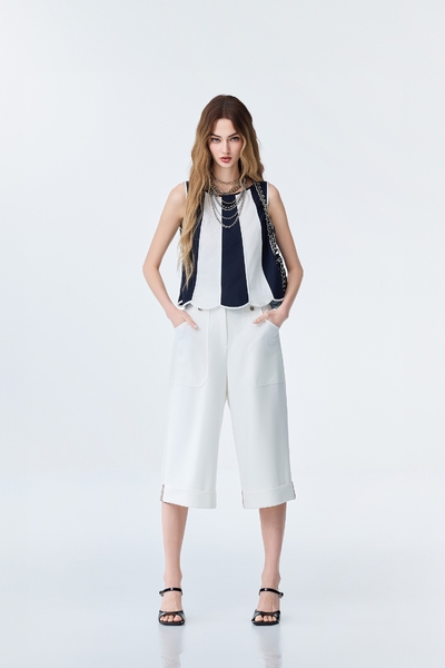 Folded Cuff Detail Wide Leg Pants