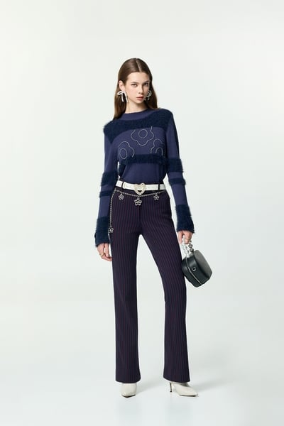 Red Pinstripe Boot Leg Pants