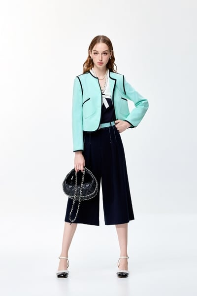 Contrast Stitching Detail Wide Leg Pants