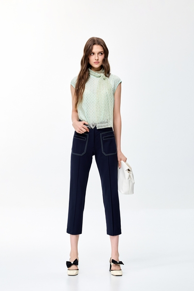 Contrast Stitching Detail Slim Fit Pants